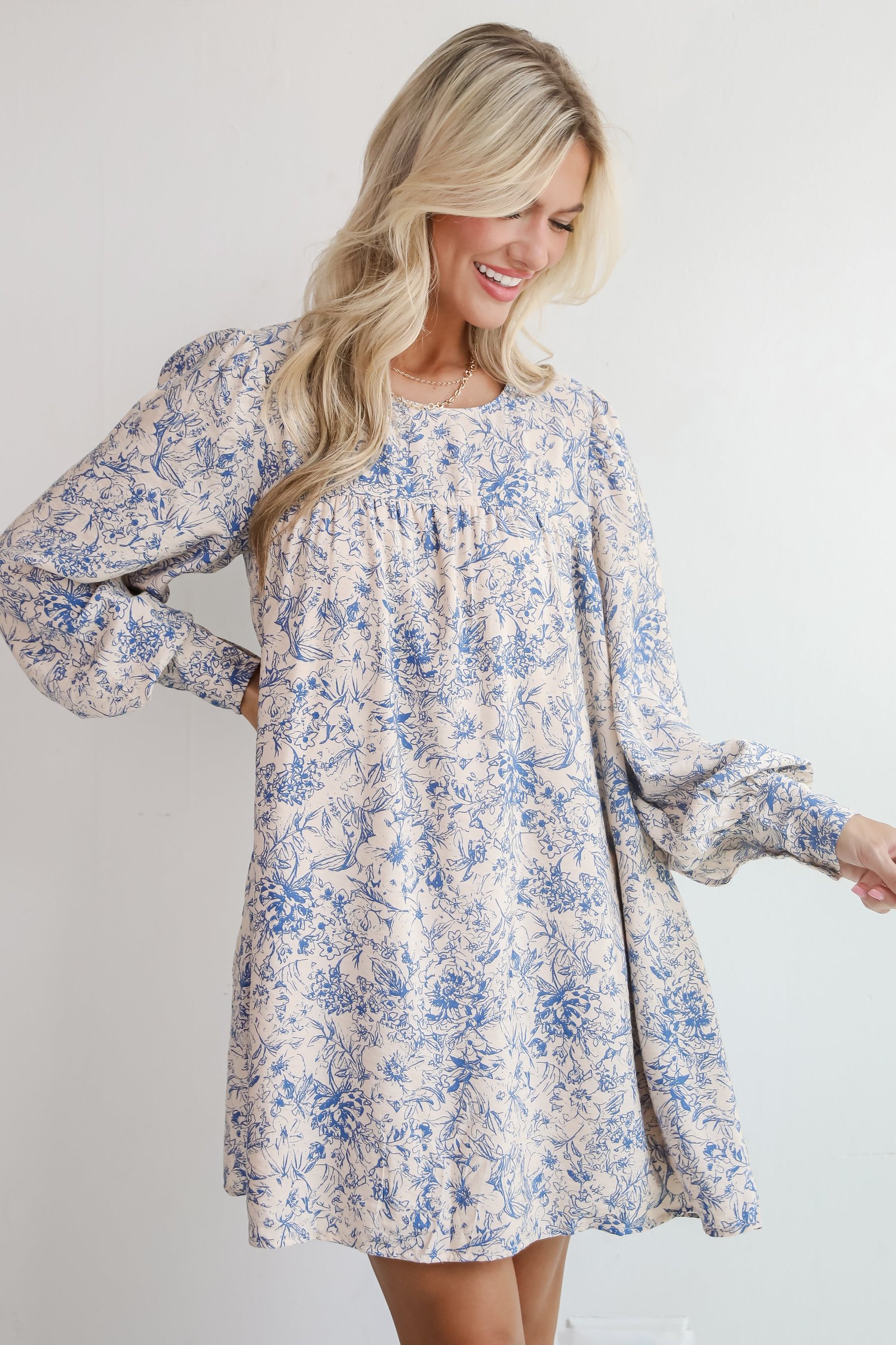 Luxe Romantic Blue Floral Mini Dress MO5