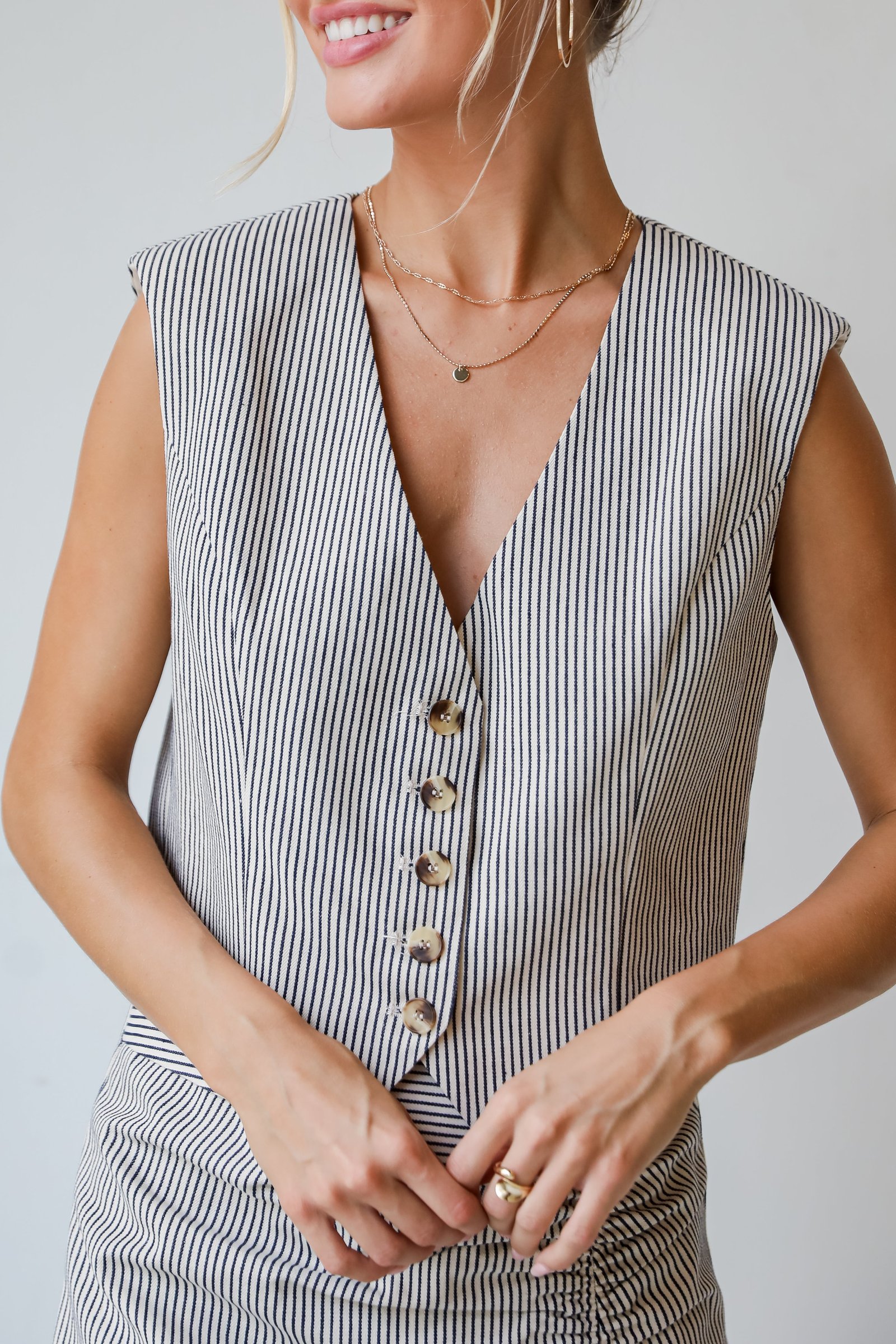 Booked And Busy Natural Striped Vest MO7