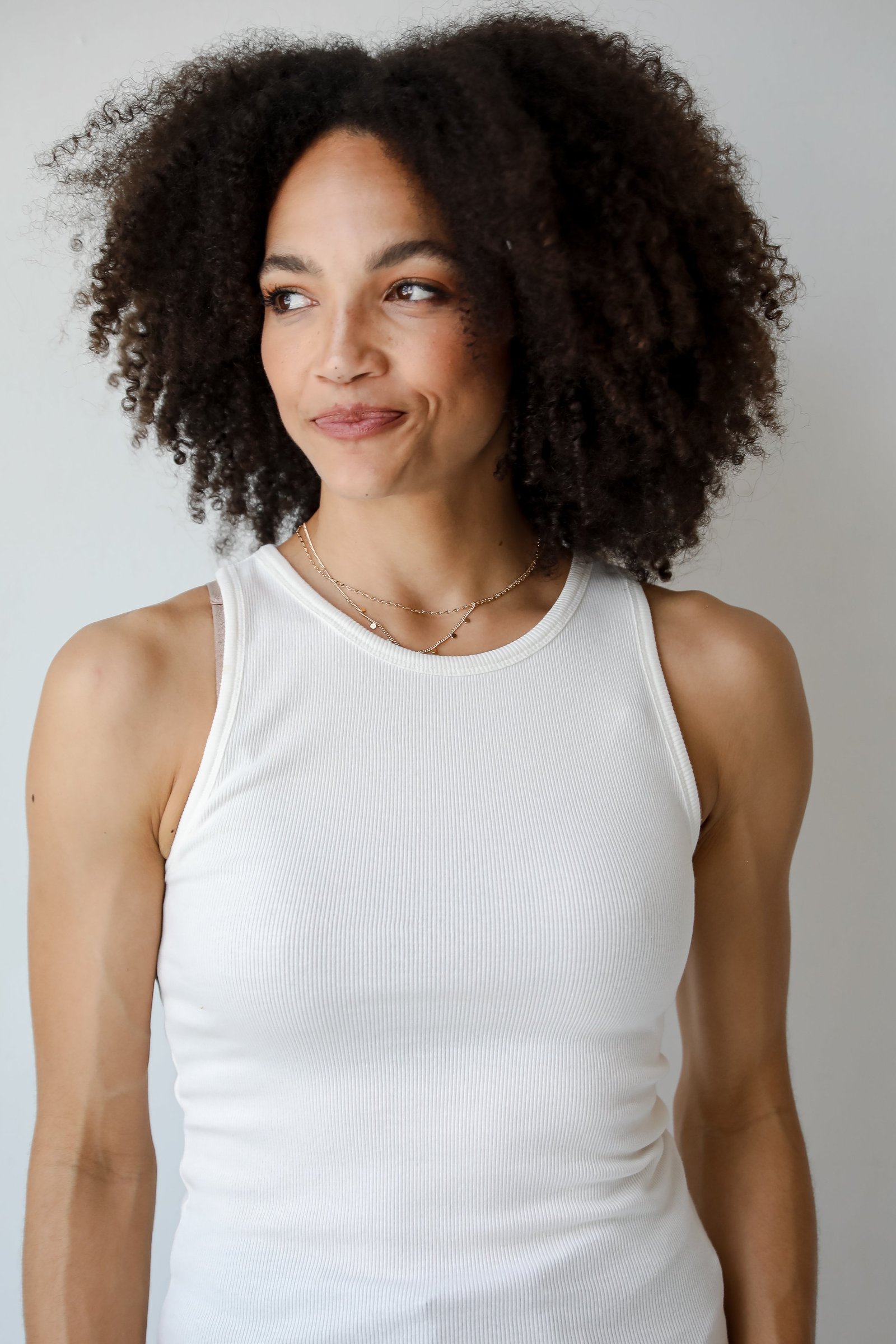 Elaine Everyday White Ribbed Tank MO17