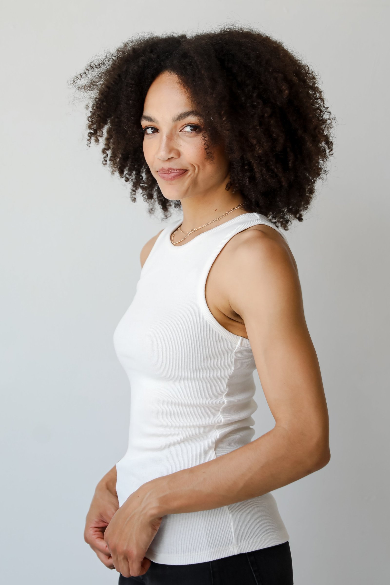 Elaine Everyday White Ribbed Tank MO17