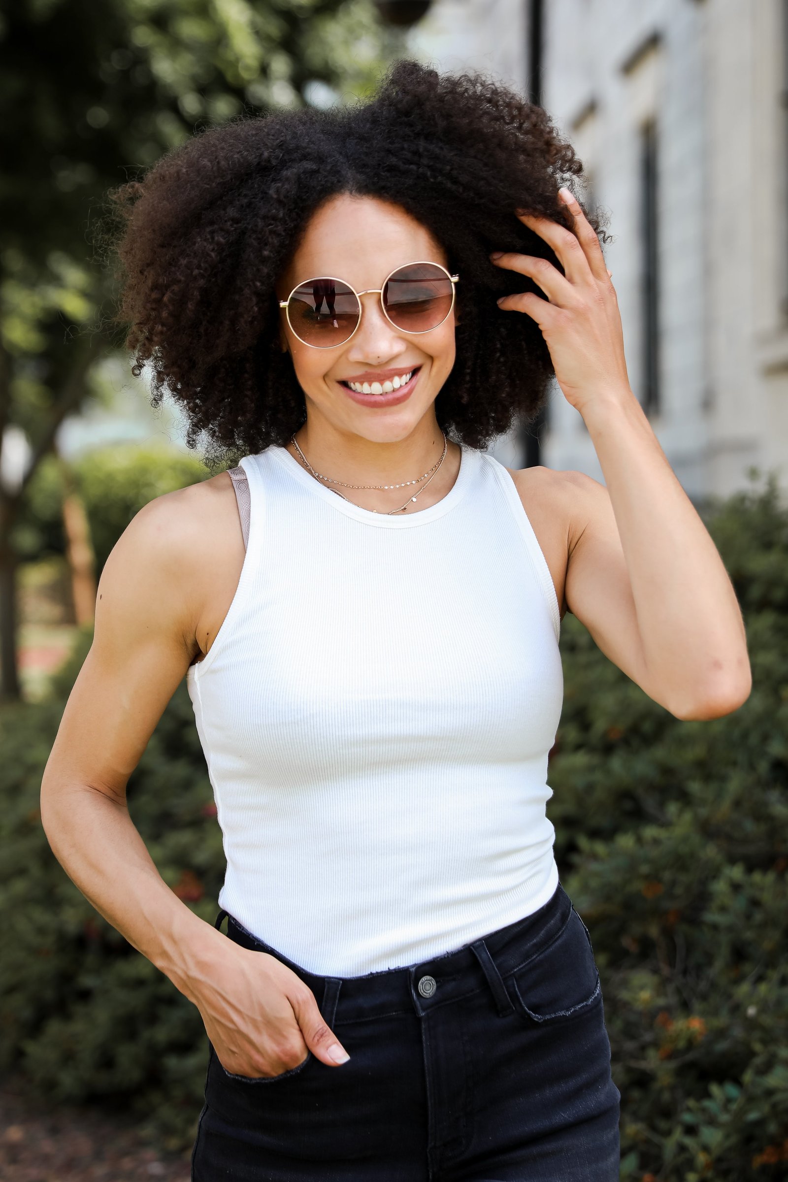 Elaine Everyday White Ribbed Tank MO17