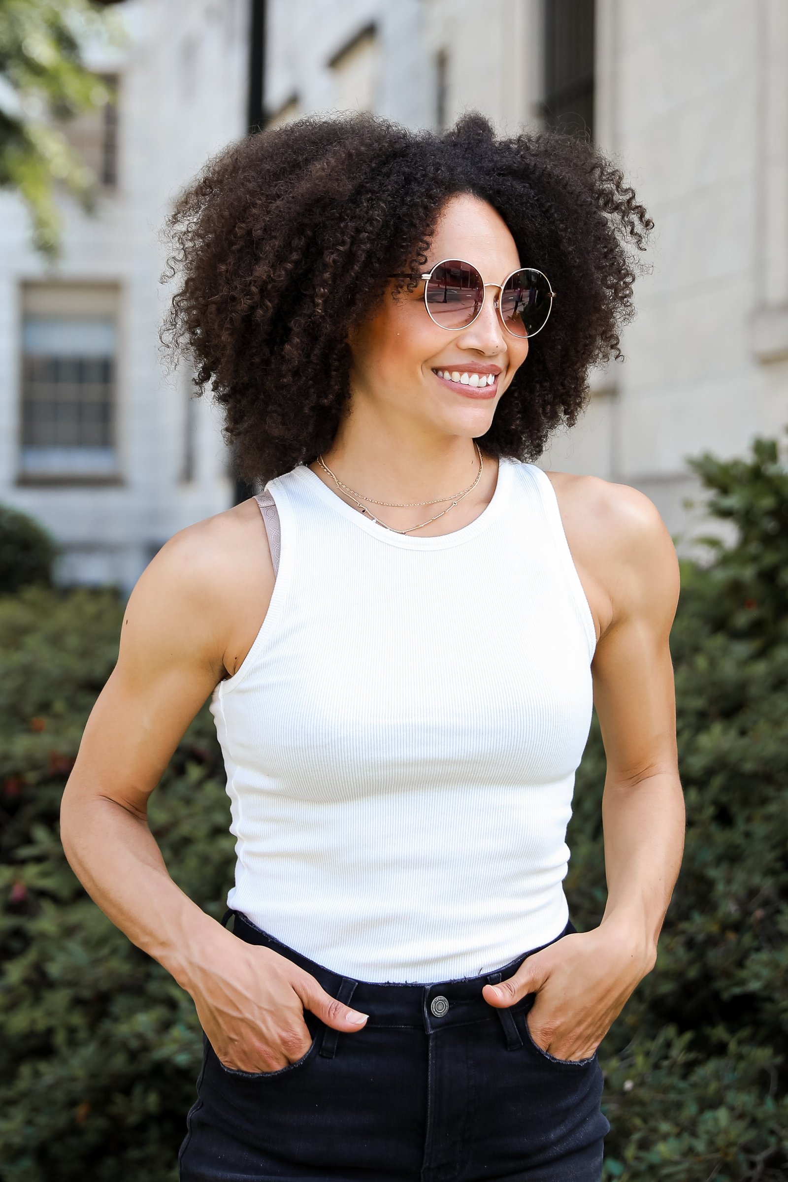 Elaine Everyday White Ribbed Tank MO17