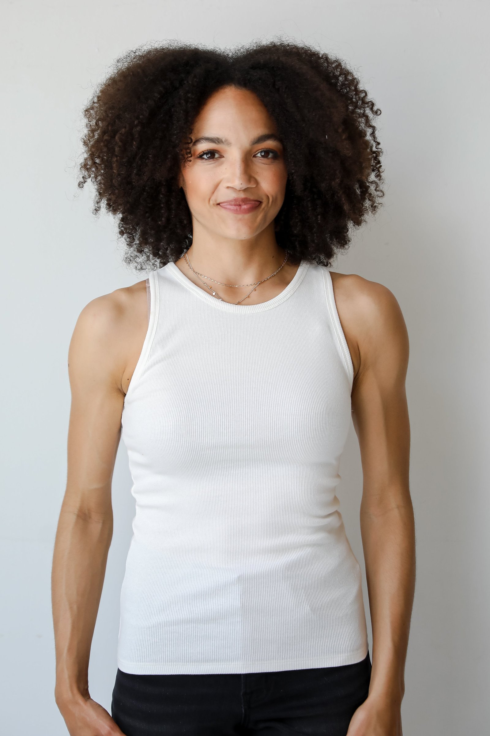 Elaine Everyday White Ribbed Tank MO17